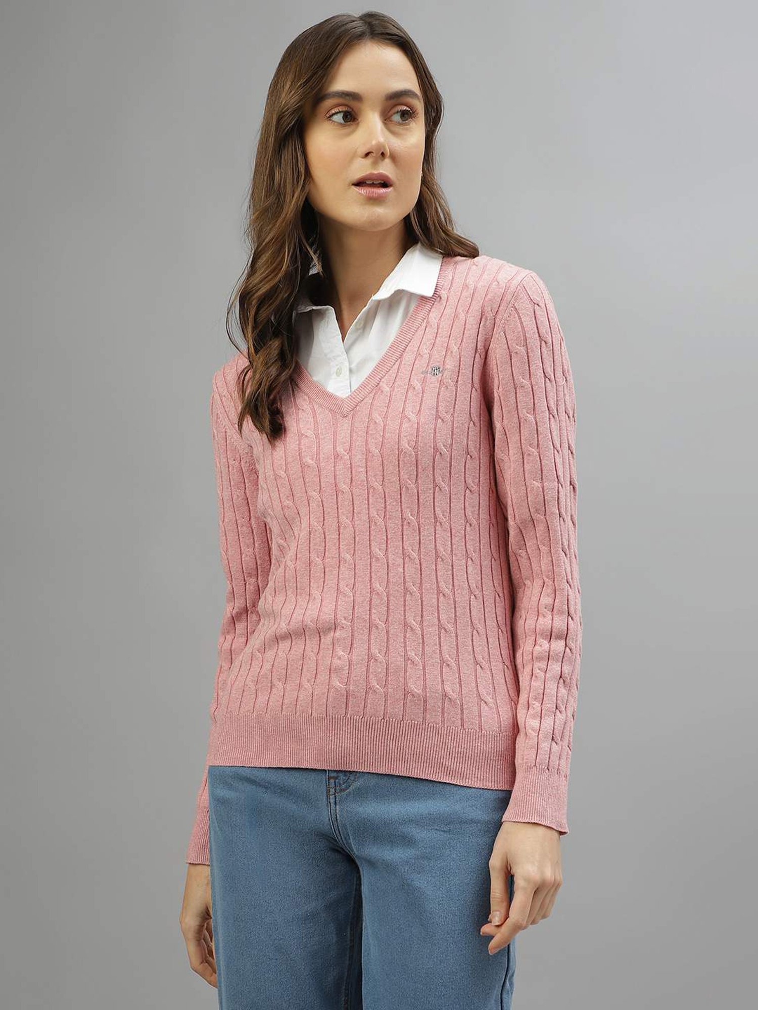 Gant Pink Cotton Self Pattern Sweater