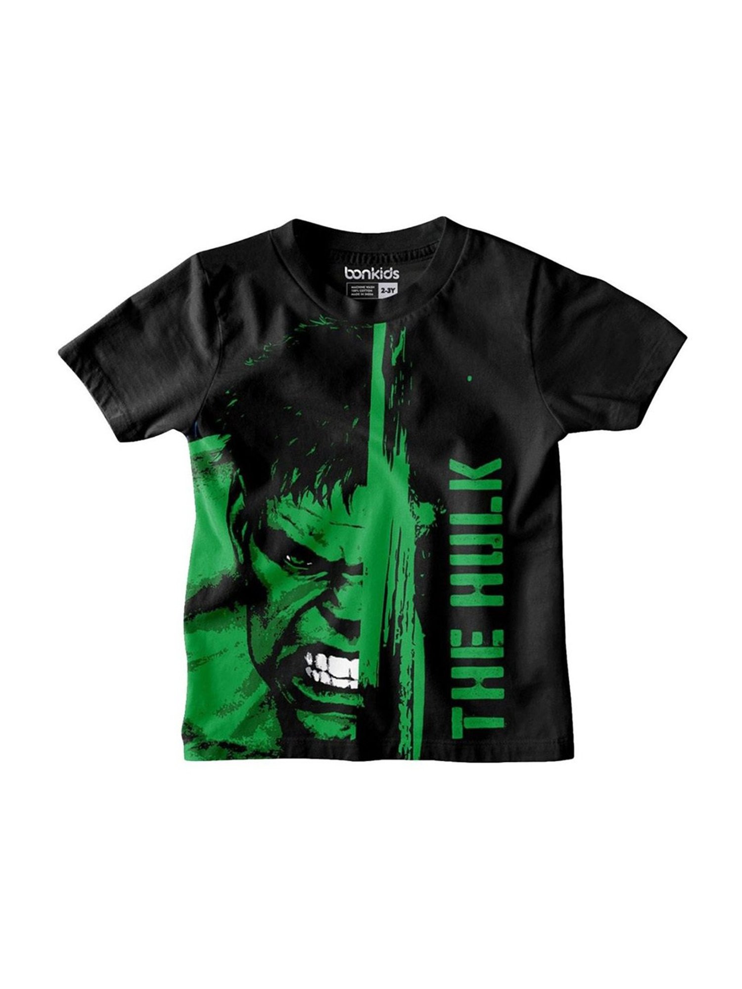 Bonkids Kids Black & Green Cotton Printed Hulk T-Shirt