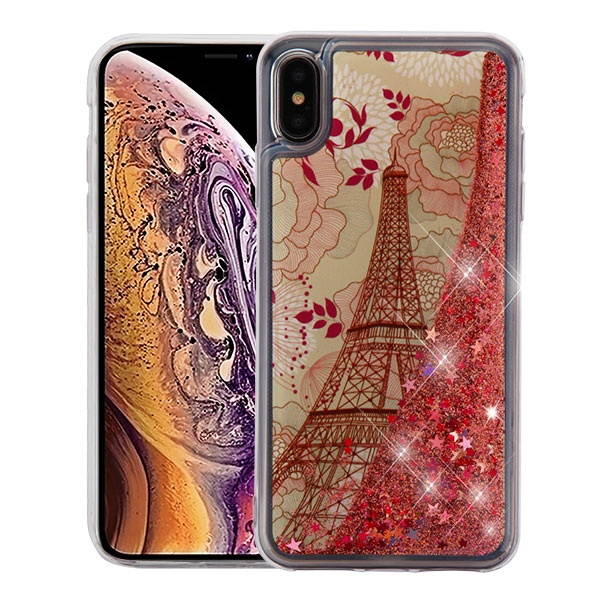 Eiffel Tower & Rose Gold Stars Quicksand Glitter Hybrid Protector Cover  for iPhone XS Max