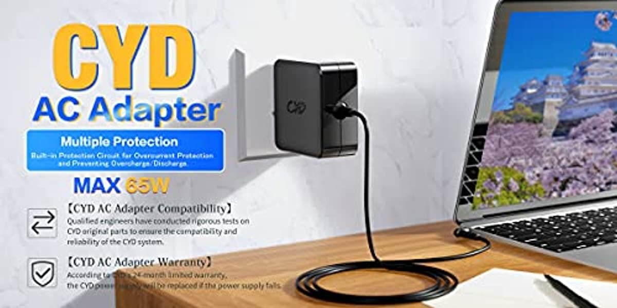 CYD 65W 19.5V 3.33A Powerfast-Replacement for Laptop-Charger HP Envy x360 15-u010dx 15-u011dx 15-u002xx 15-u050ca 14-f020us 14-f021nr 15-F009WM 15-F023WM 15-F039WM 15-F059WM 15-g073nr F9H92UA