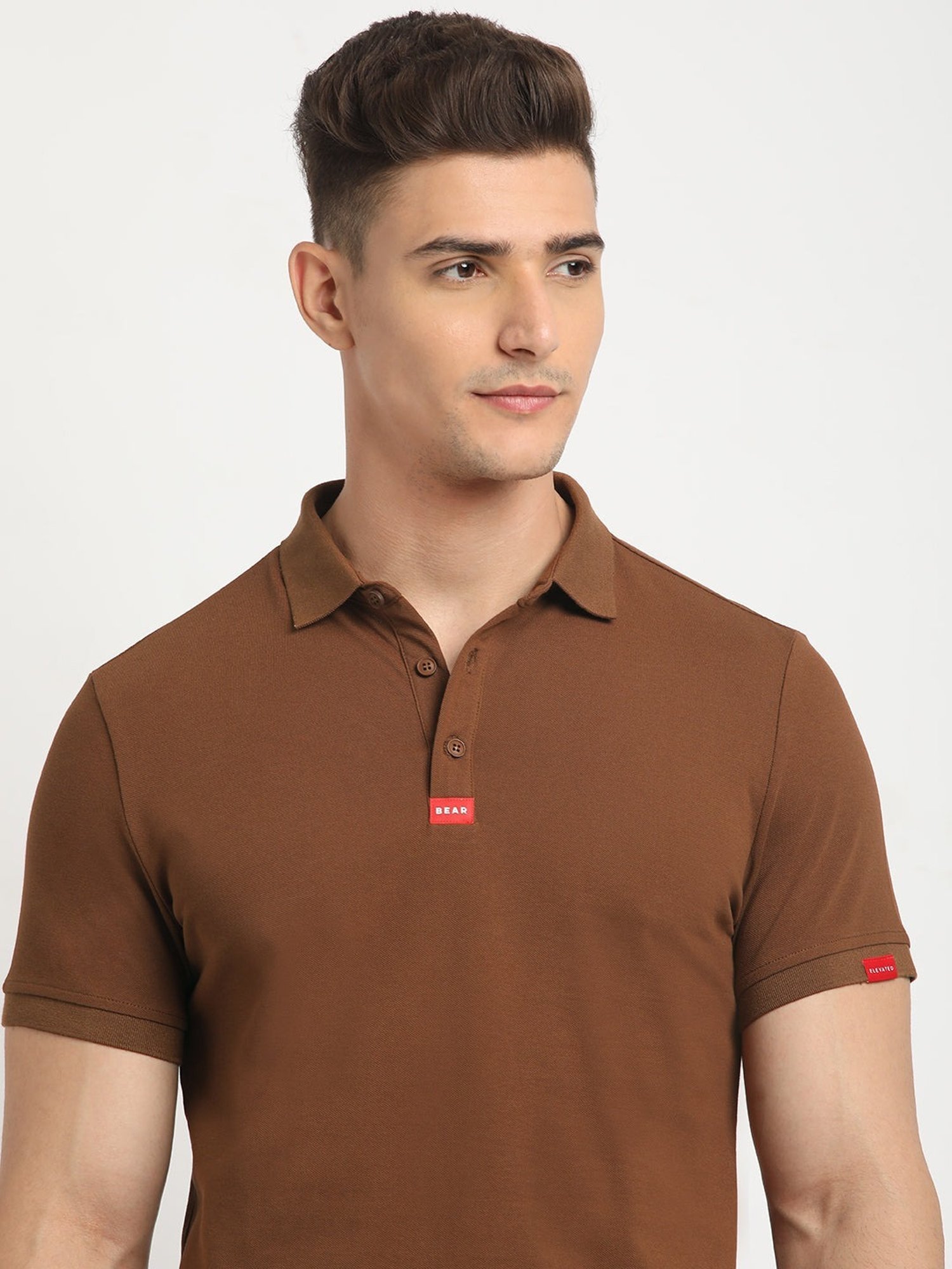 The Bear House Brown Slim Fit Polo T-Shirt