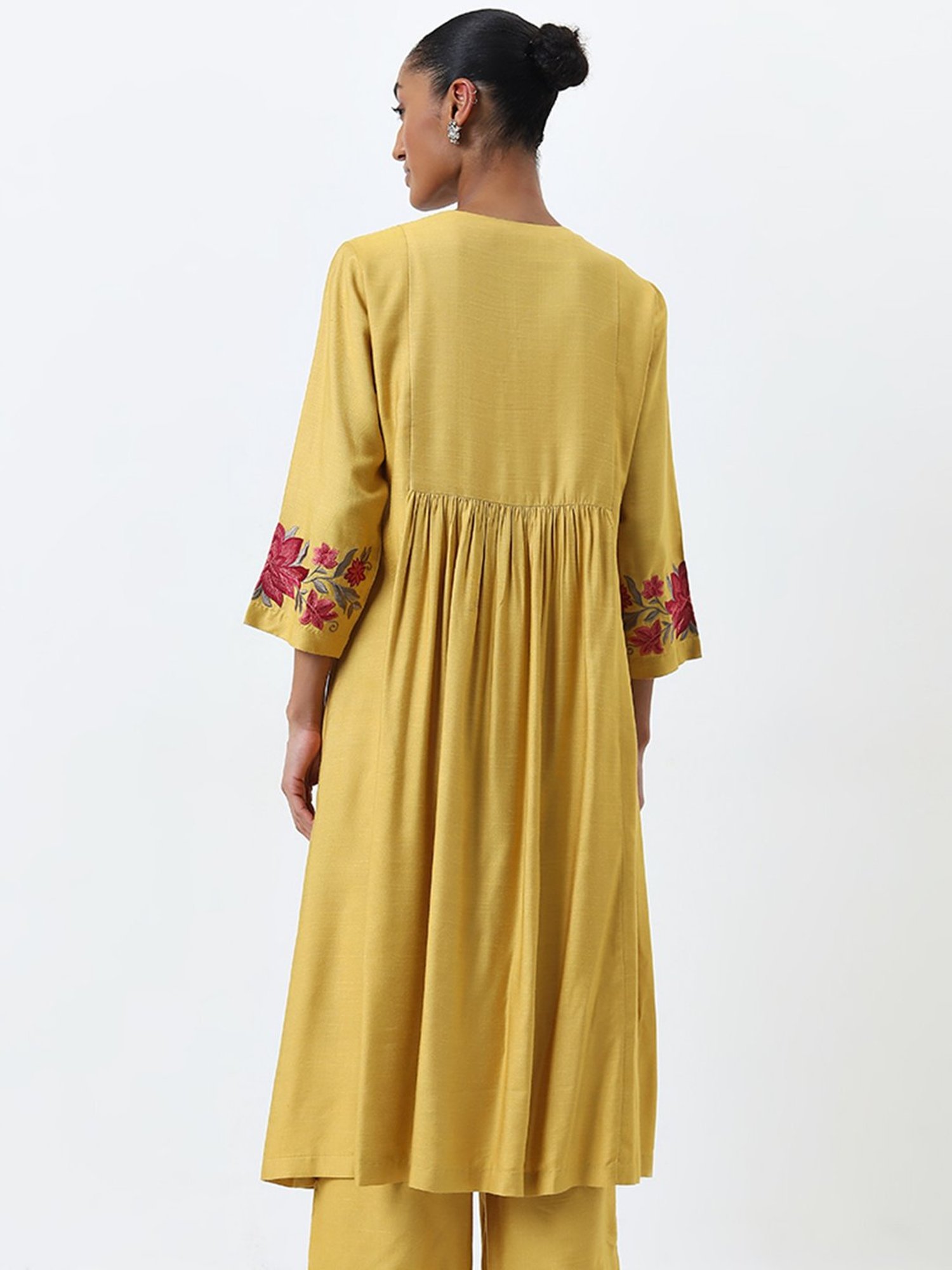 Zuba by Westside Yellow Mirror Work Detailed A-Line Kurta