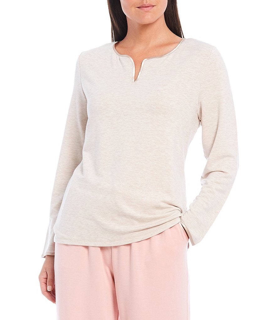 Cabernet Satin Trimmed French Terry Knit Sleep Top