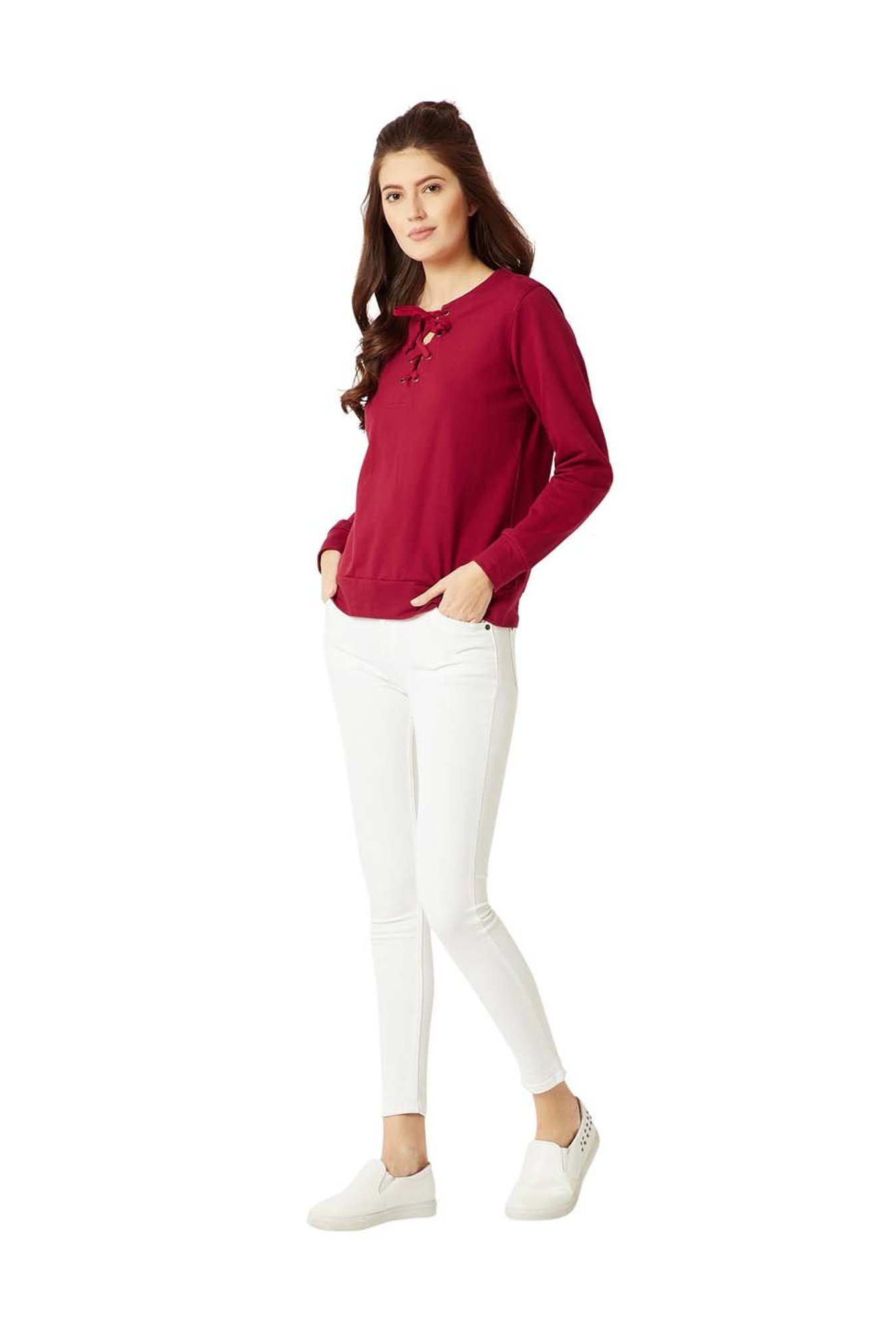 Miss Chase Maroon Cotton Sweatshirt