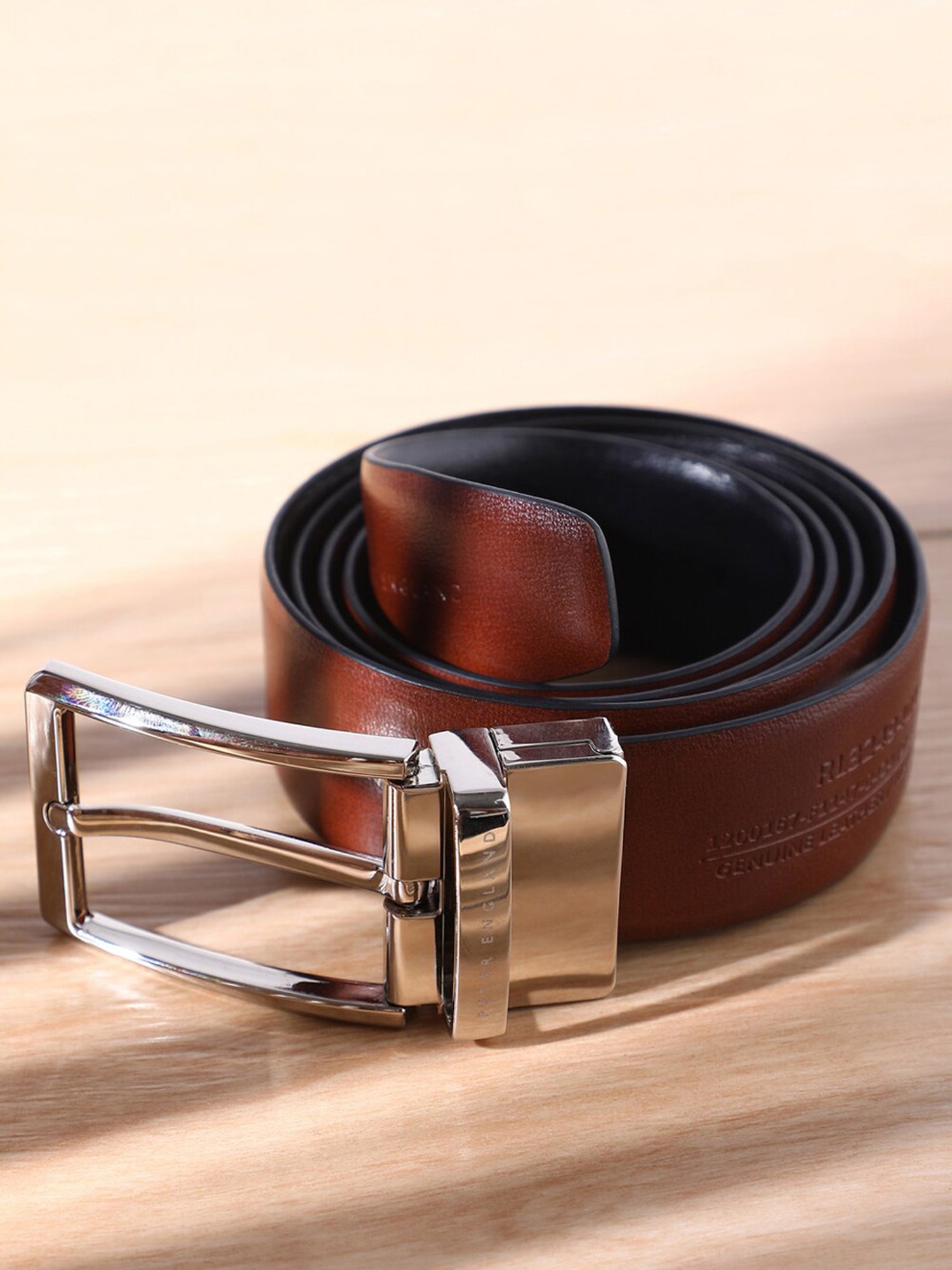 Peter England Brown & Black Leather Reversible Belt For Men
