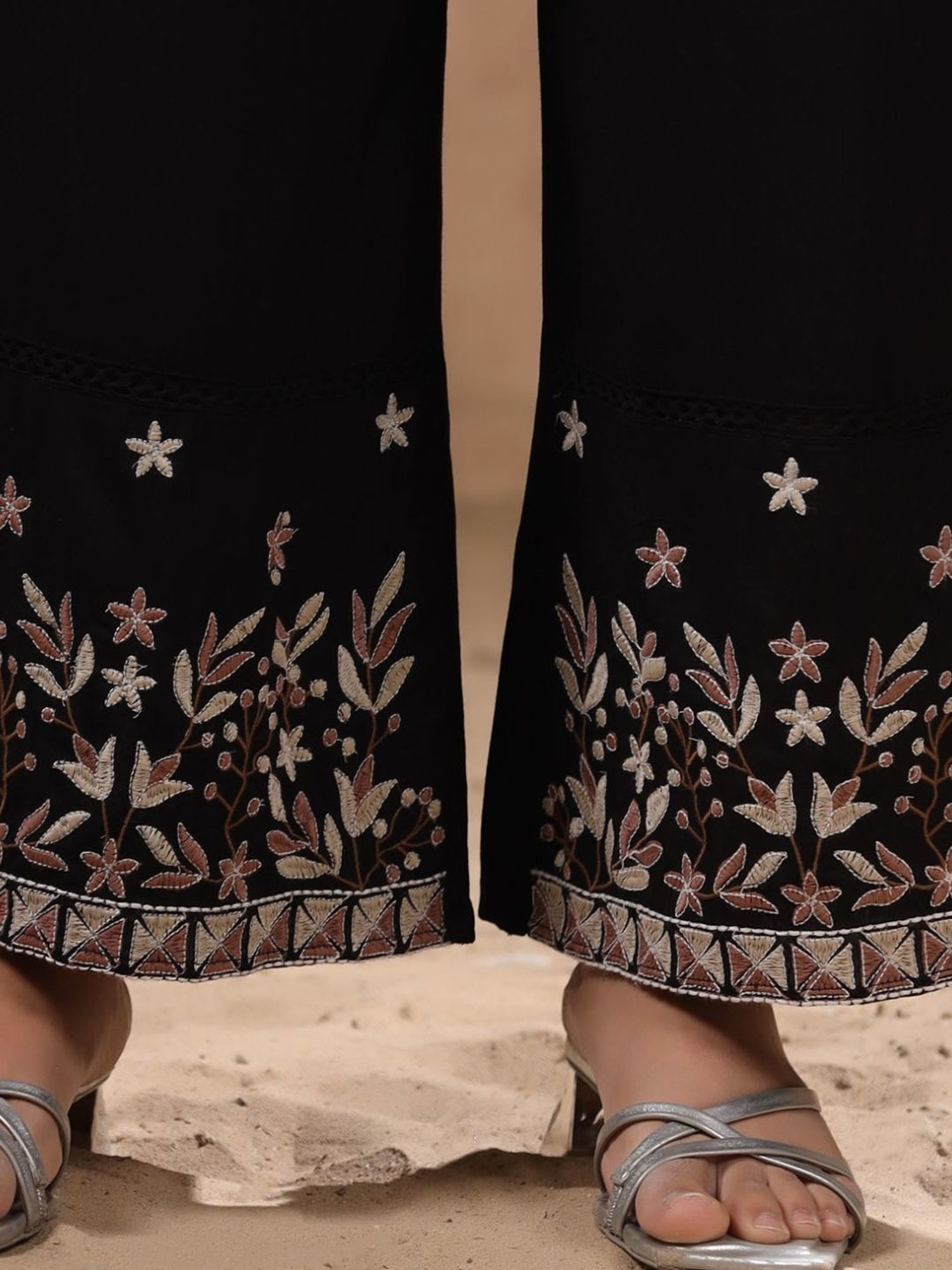 Kaftanize Shadow Petal Noir Embroidered Cotton Western Set