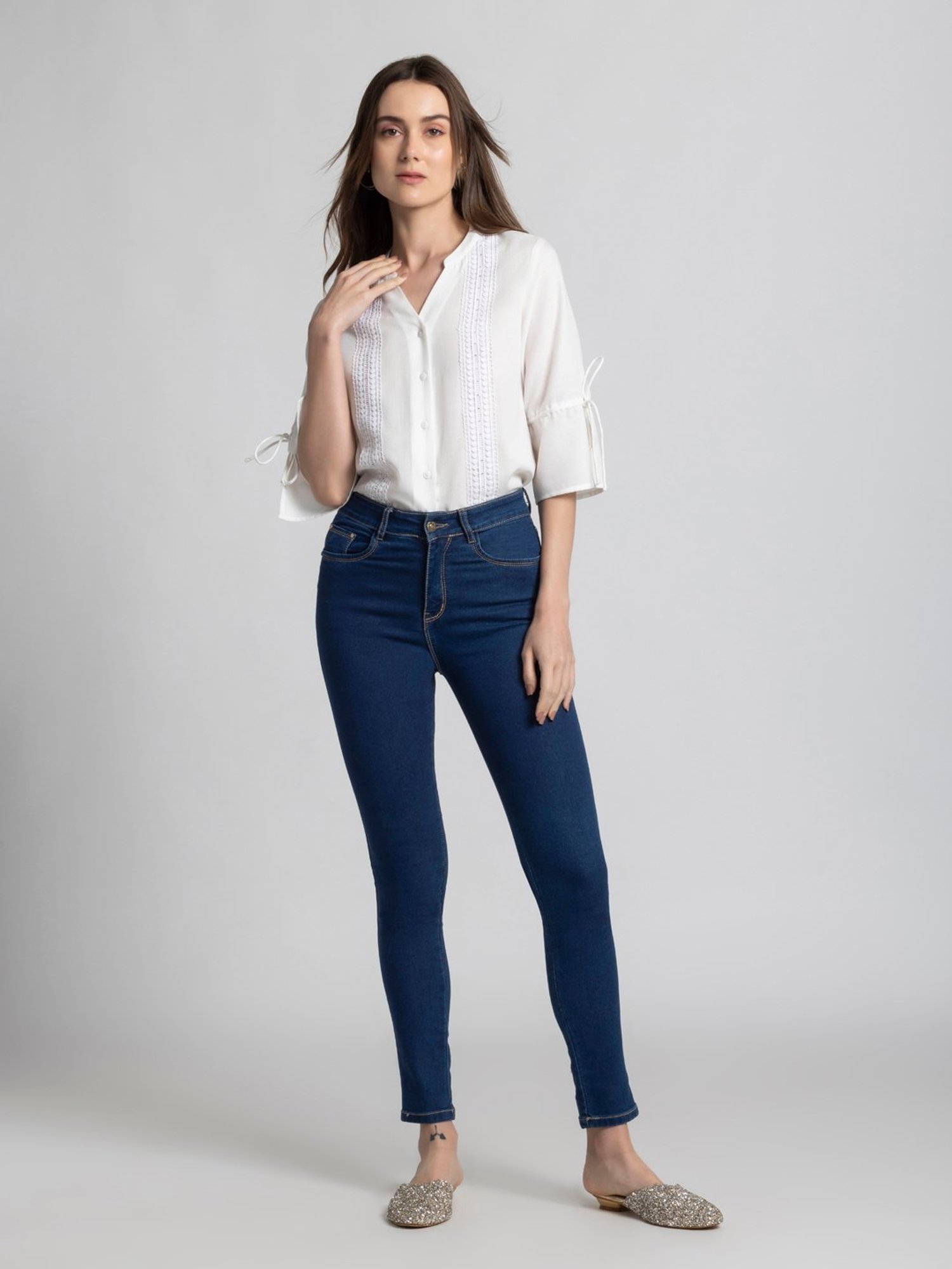 SHAYE White Linen Embroidered Top