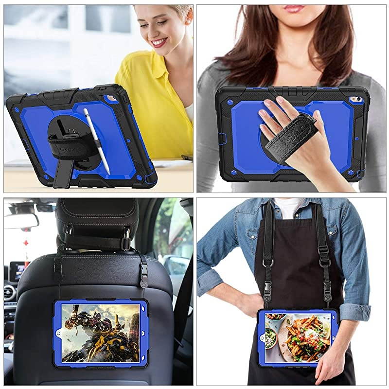 iPad Air 3rd Generation Case 2019, Drop-Proof [Full-Body] Case with 360Degrees Rotating Stand [Pencil Holder] [Screen Protector] Hand Strap for iPad Air 3 2019/ Pro 10.5 2017(Blue+Black)