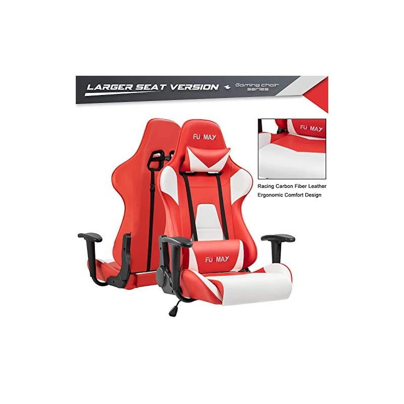 High-Back Gaming Office Chair Ergonomic Racing Style Adjustable Height Executive Computer Chair,PU Leather Swivel Desk Chair (White/Red)