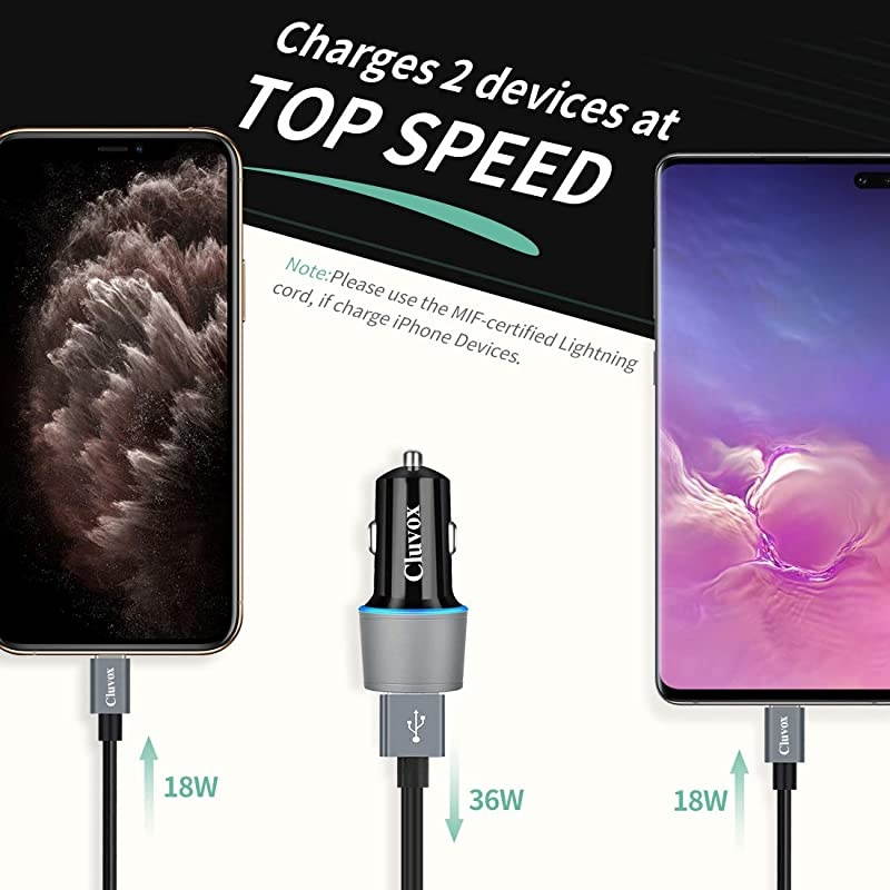 USB C Car Charger Compatible Samsung Galaxy S20S20 PlusS20 UltraS10ES10 PlusS10Note 9Note 8S9S9 PlusS8S8+ Quick Charge 30 Dual USB Fast Car Charger with Type C Cable 66 ft