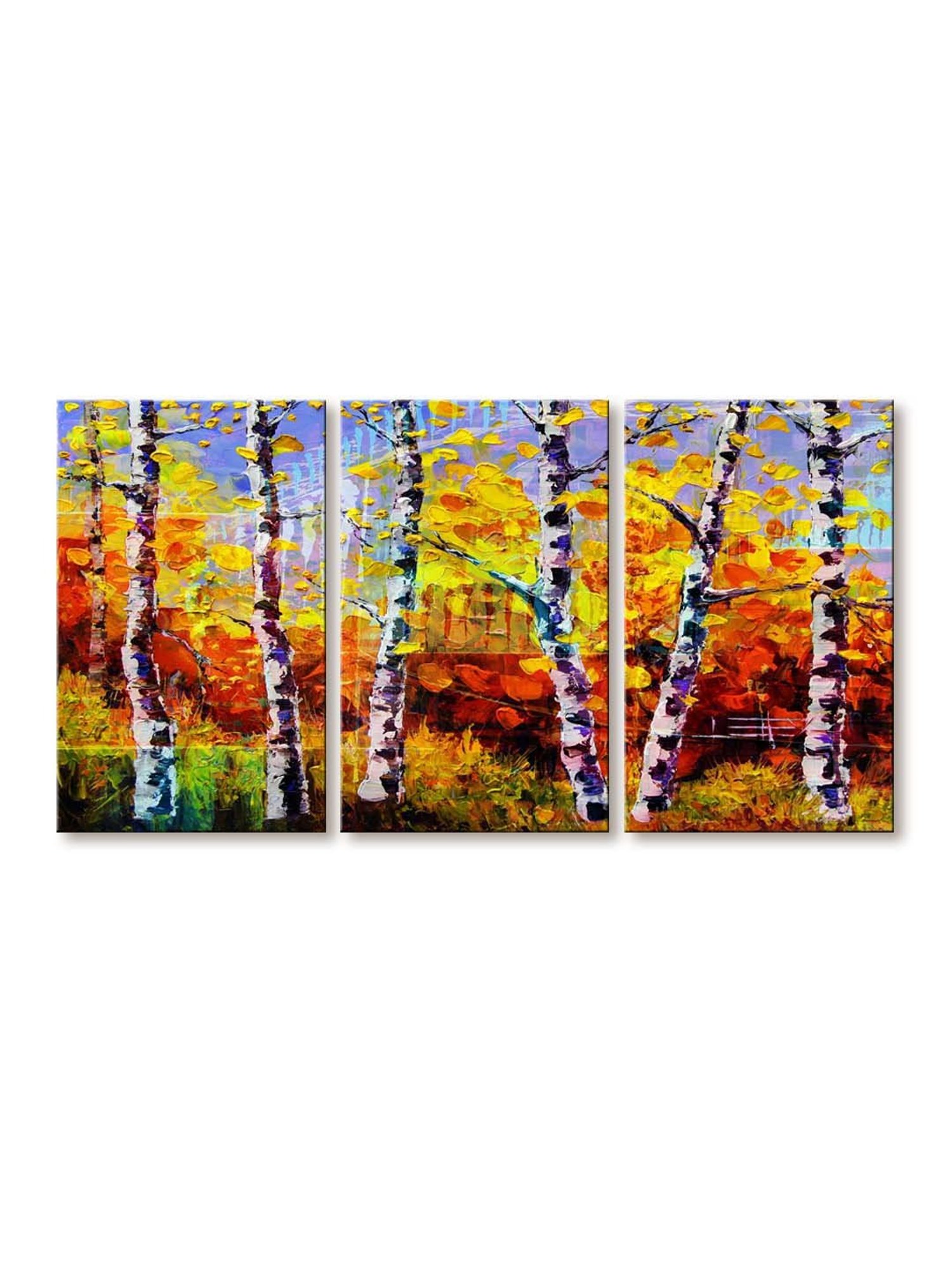 999Store Yellow & Brown Colourful Tree Art 3 Frame Canvas Paintings