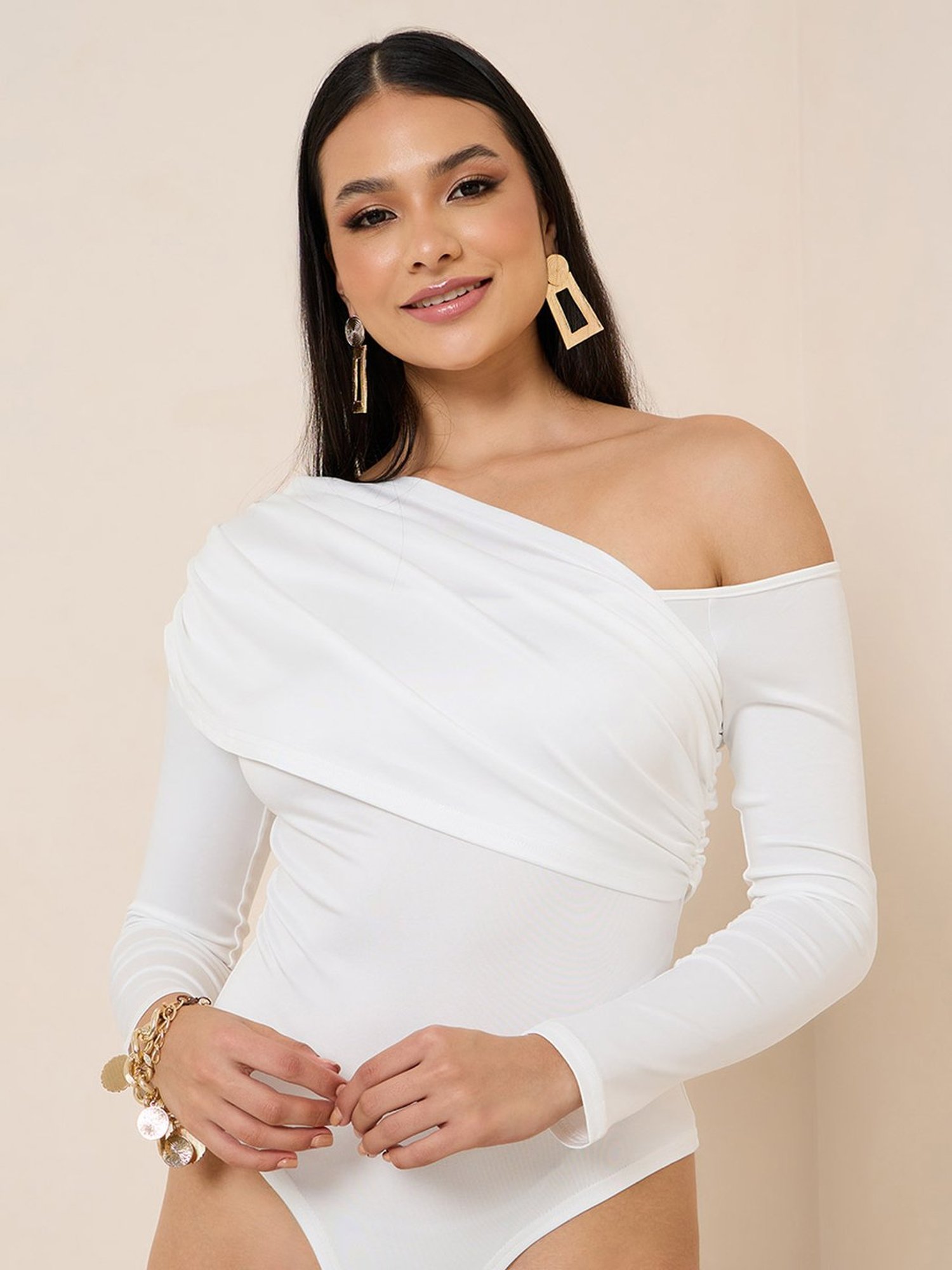 Styli Asymmetric Neck Fitted Bodysuit