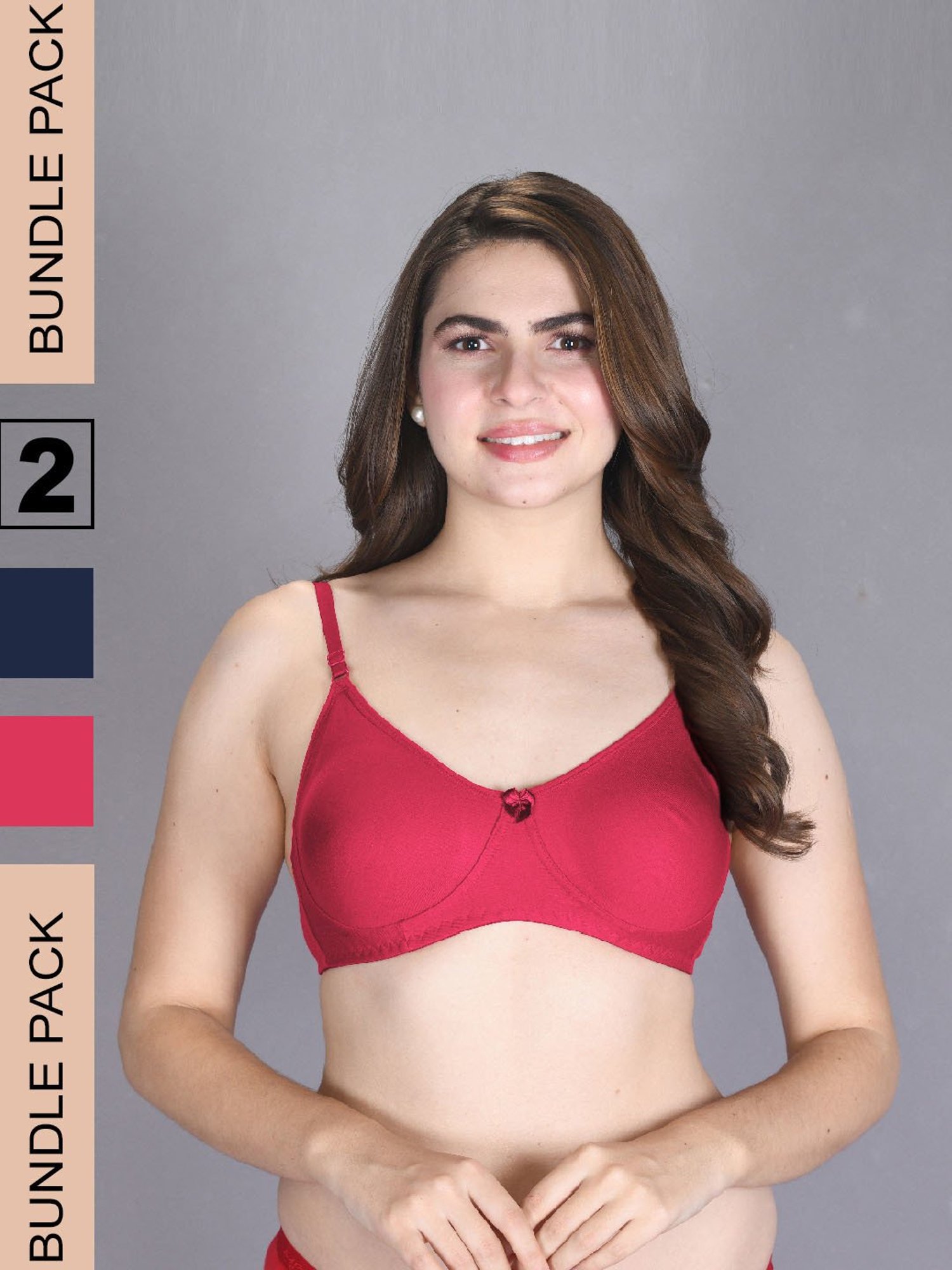 Lux Venus Navy & Fuchsia Full Coverage Non-Wired T-Shirt Bra With Adjustable Strap - Pack of 2