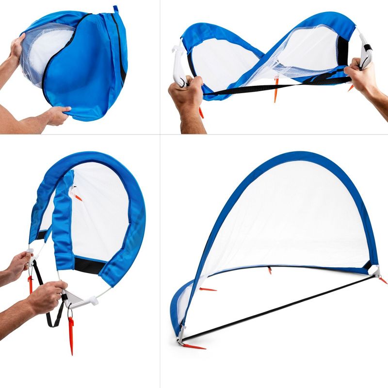 Training Equipment Pair of 6 Foot Pop Up Soccer Goals with Disc Cones, Blue