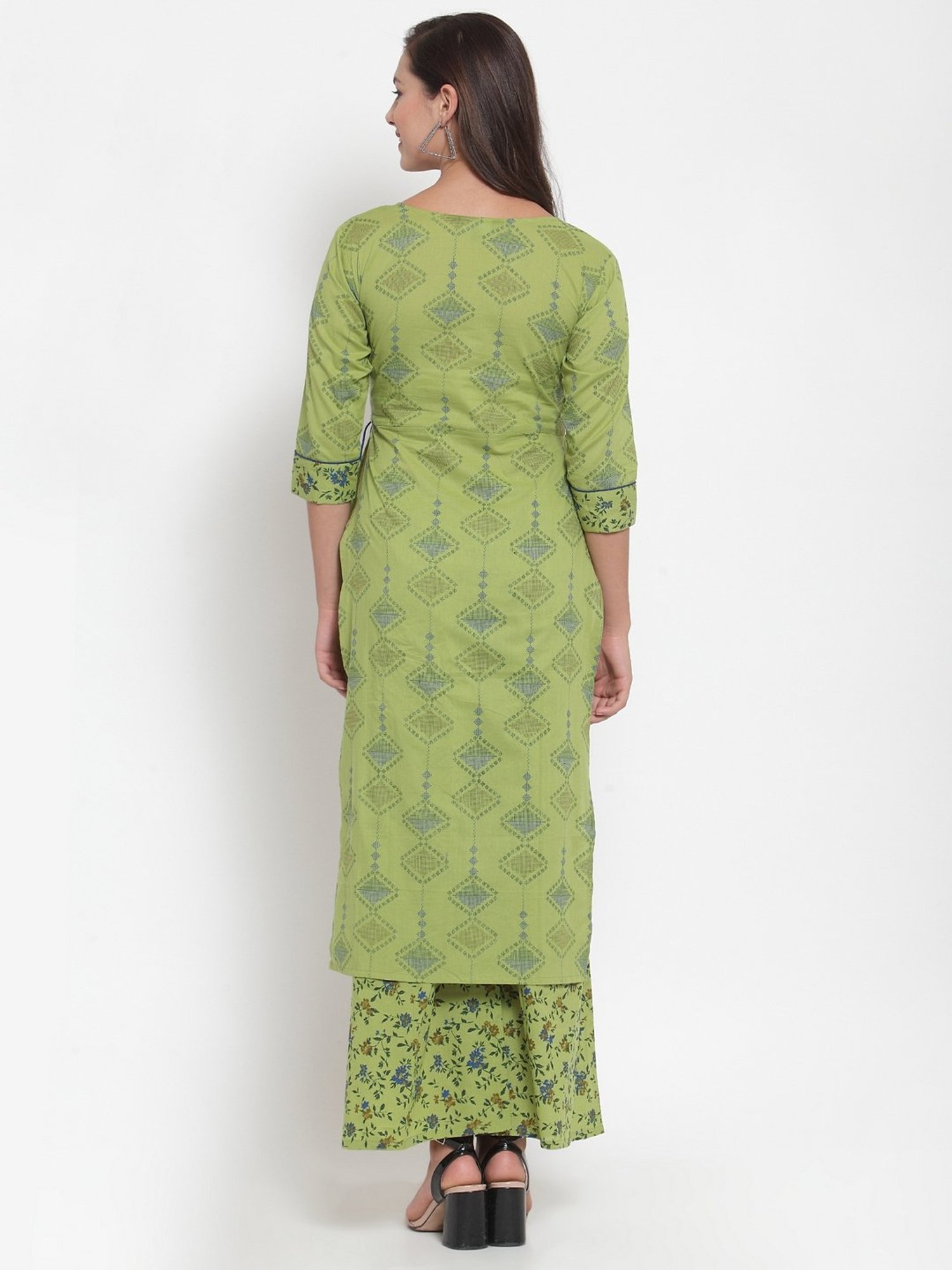 Indibelle Green Cotton Printed Straight Kurta