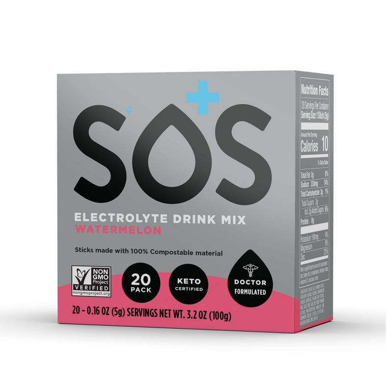 SOS Hydration Electrolyte Drink Mix - Watermelon - 20pk