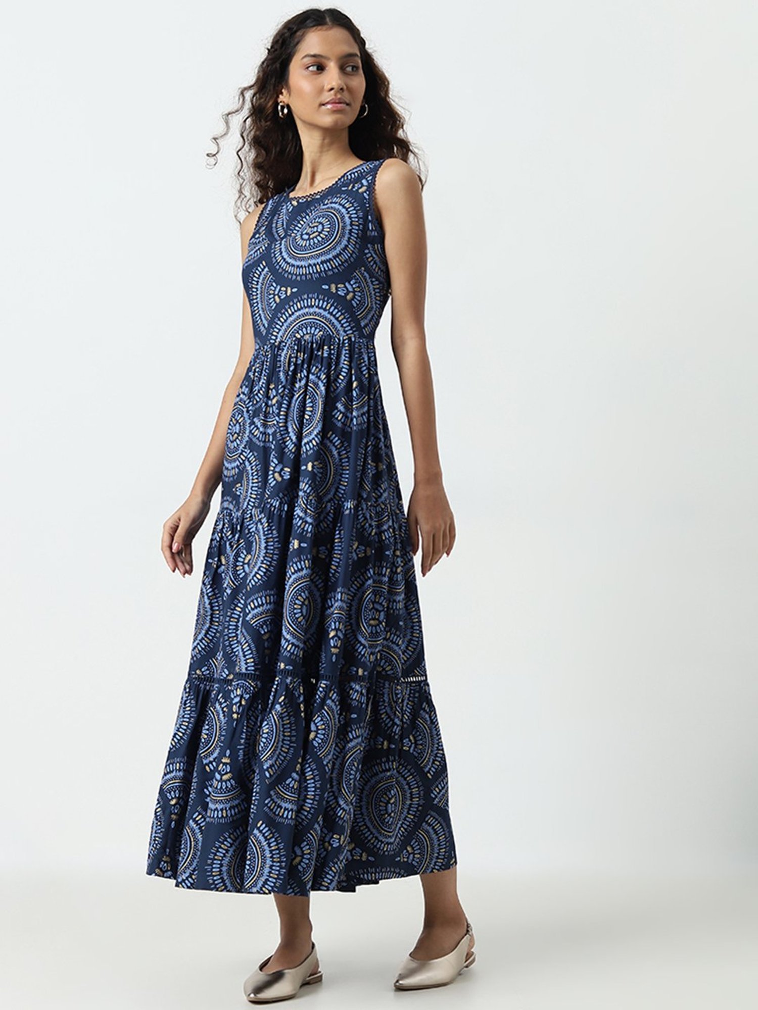 Bombay Paisley by Westside Navy Printed Tiered Dress
