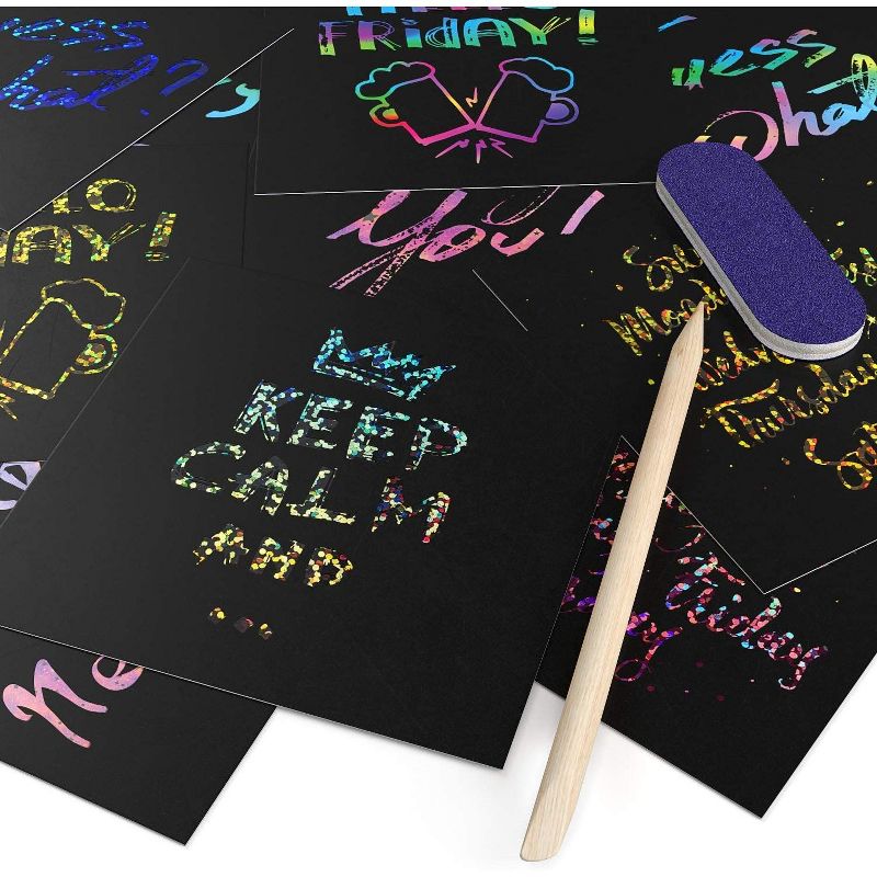 Arteza Scratch Paper Notes Art Supply Set- Rainbow & Holographic - 202 Piece (ARTZ-8714)