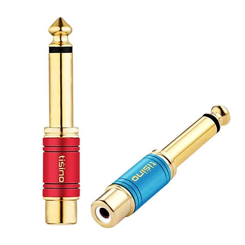 RCA to 1/4 Adapter, Gold Plated Pure Copper RCA Female to Quarter Inch Jack TS Mono Adapter Audio Connector - Multicolor 2 Pack