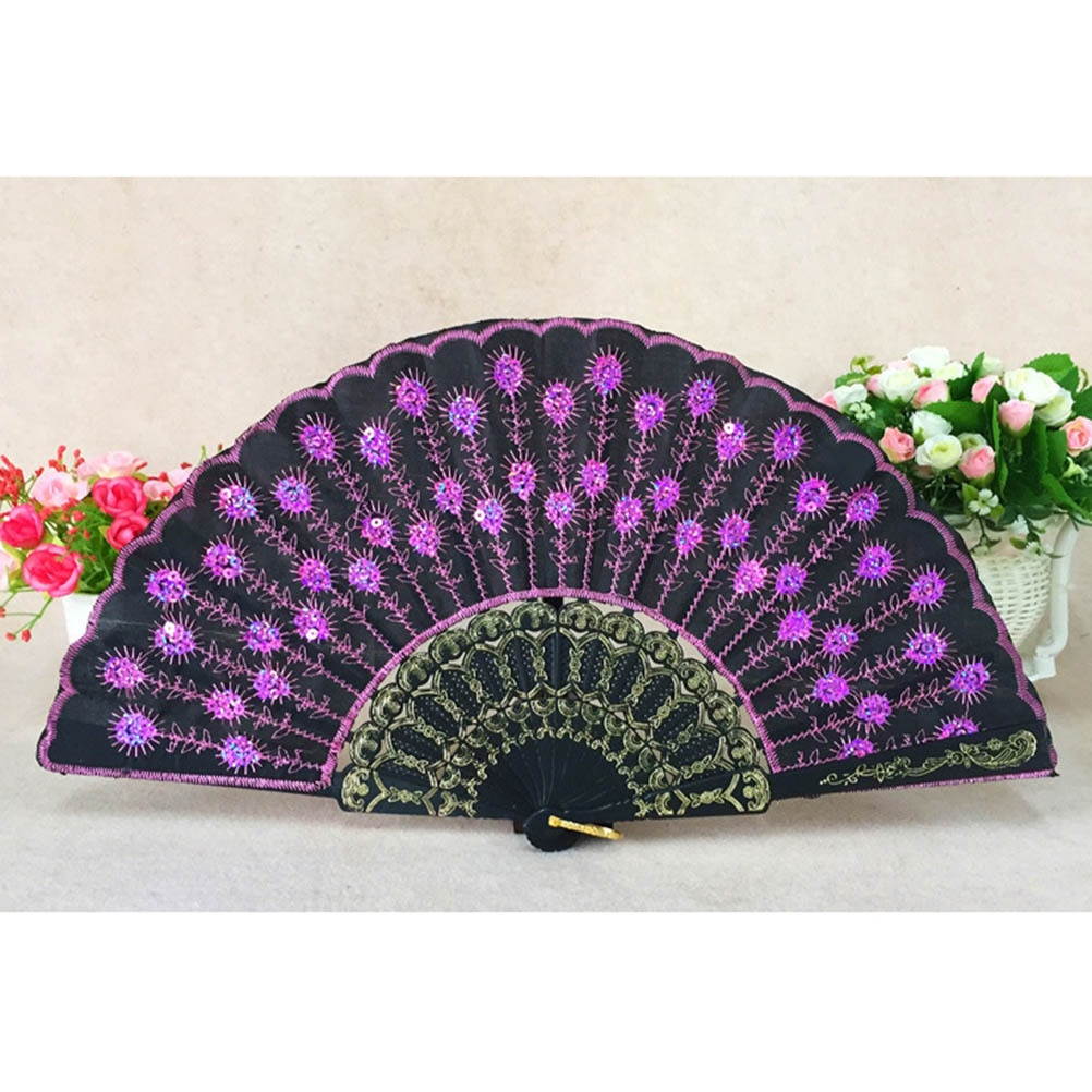 Fashionable Sequins Peacock Fan Handmade Dance Hand Fans for Performance Stage Show (Sky Blue)