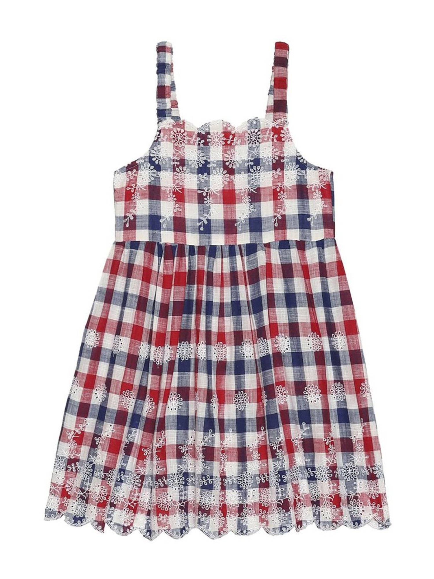 Biba Girls Multicolor Cotton Chequered Dress with Headband