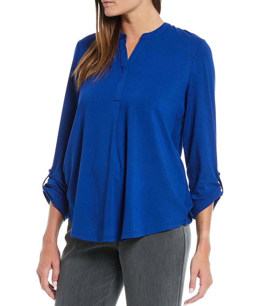 Tommy Hilfiger V-Neck Long Sleeve Printed Button Front Blouse