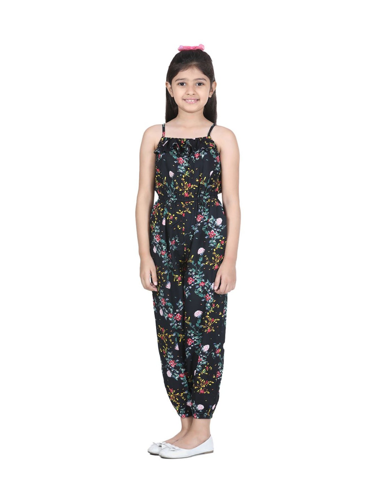 StyleStone Kids Black Printed Jumpsuit