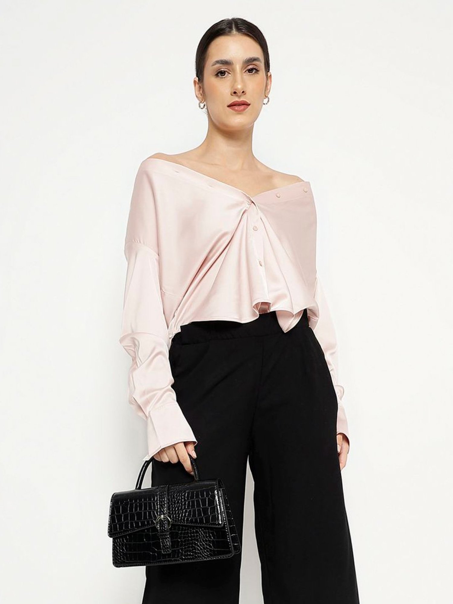 Tyra Isla Black Textured Faux Leather Satchel Handbag