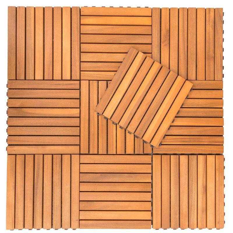 Vifah 8 Slat Acacia Interlocking Deck Tile - Brown (Set of 10)