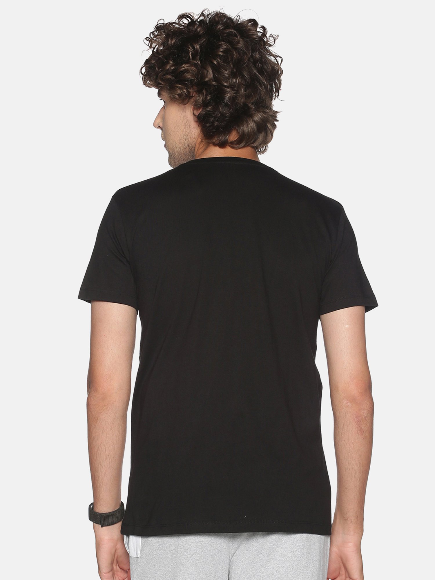 BLACK RADIO Black Slim Fit Printed Cotton Crew T-Shirt