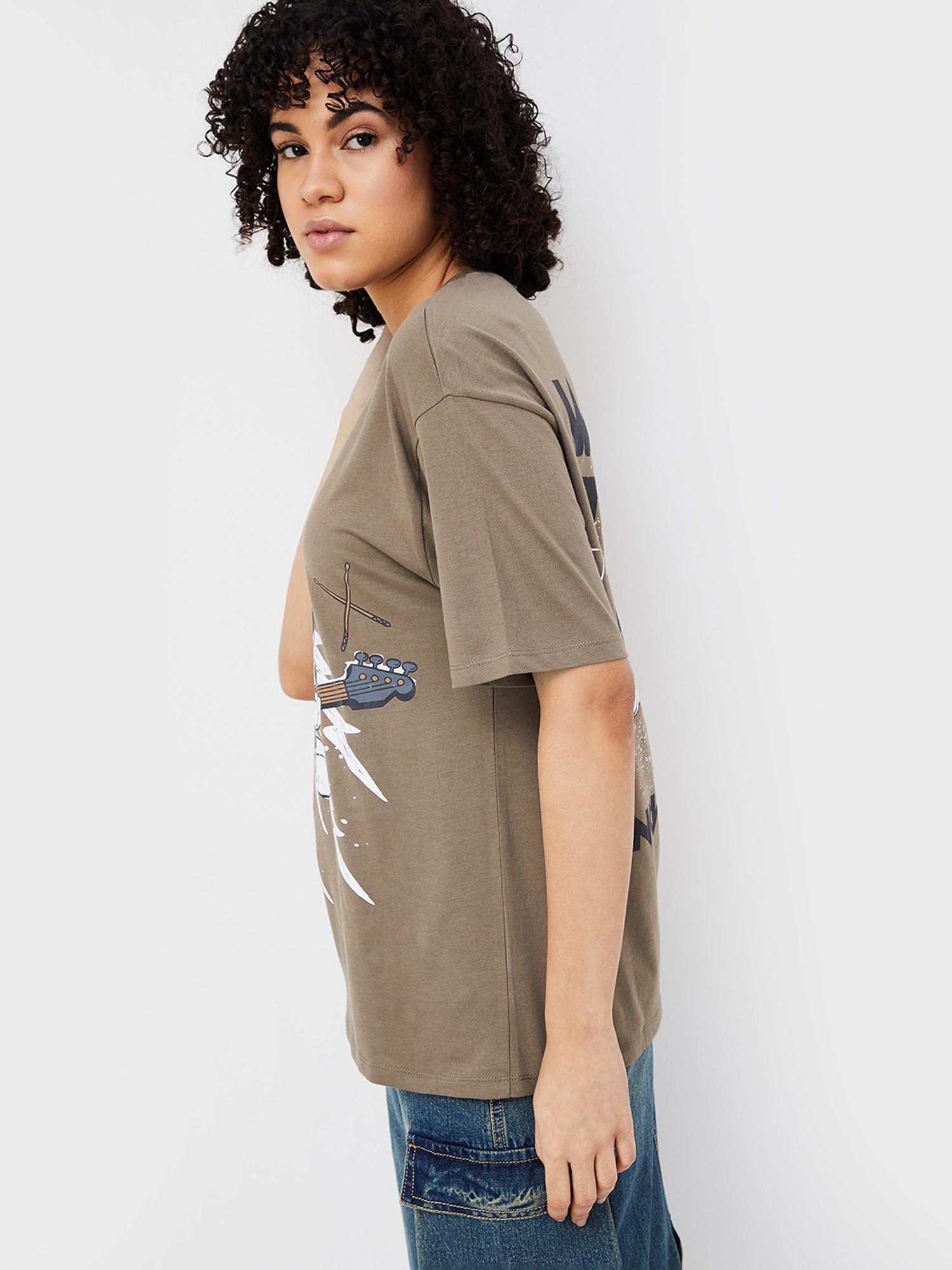 Ginger by Lifestyle Brown Printed T-Shirt