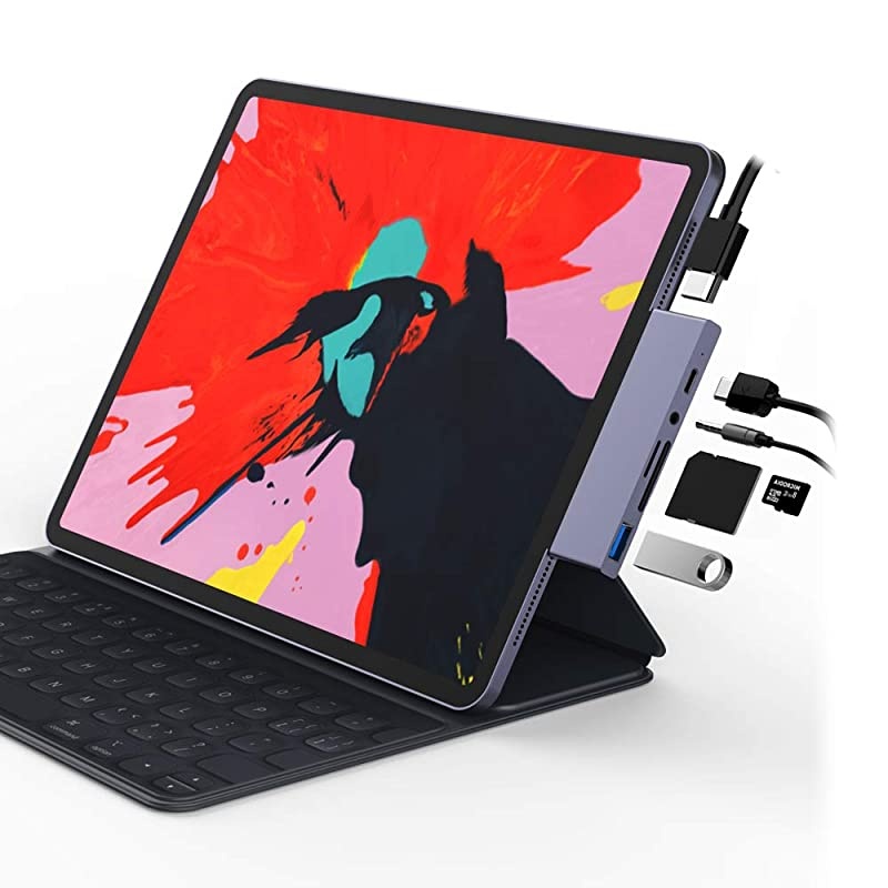 USB C Docking Station Compatible 2018 iPad Pro and Other Type C Phones or Laptops with USB C Port (Charge&Data), 4K HDMI, USB 3.0, SD/Micro SD Slot and 3.5mm Headphone Jack