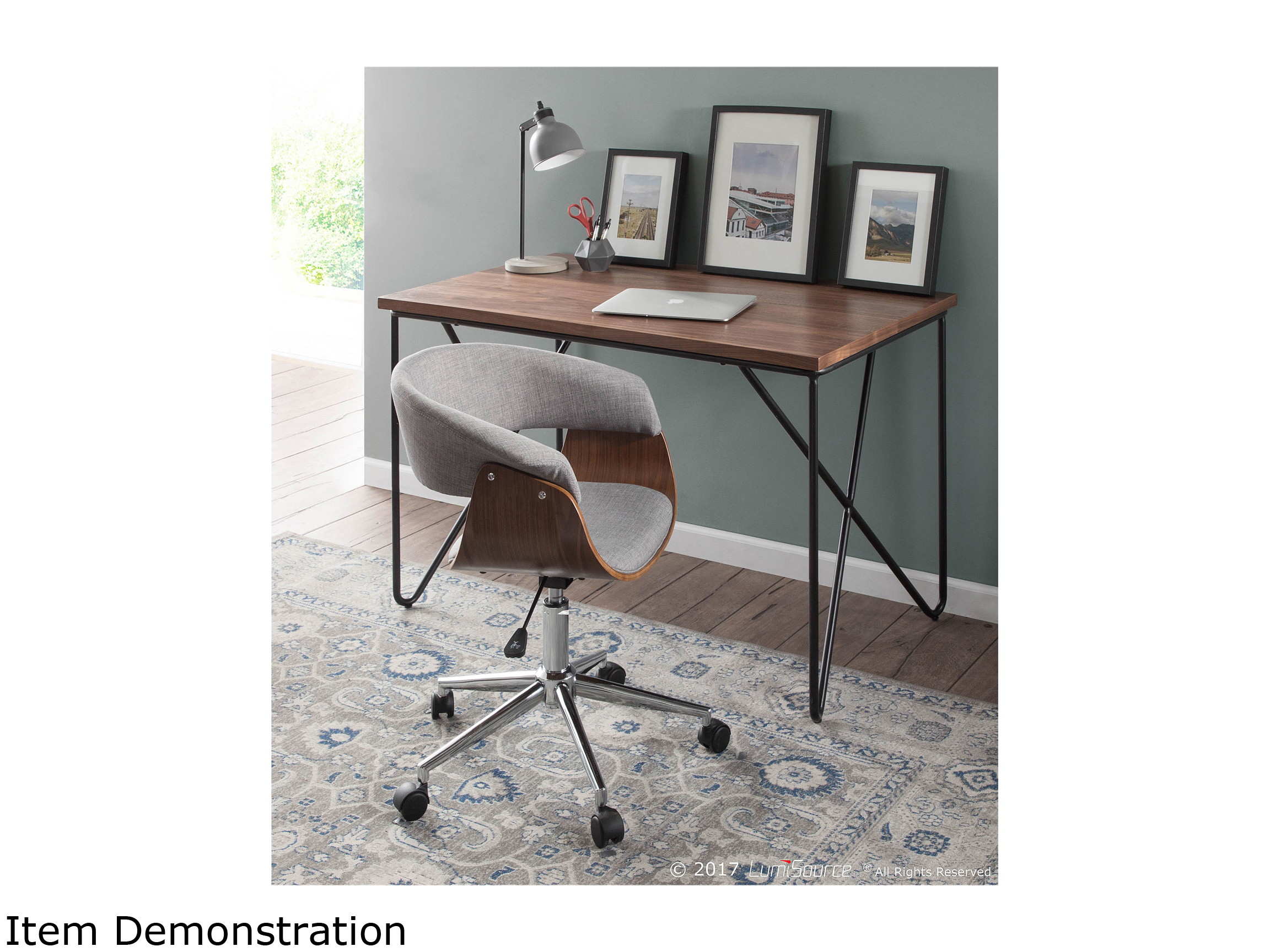 Vintage Mod Mid-Century Modern Office Chair in Walnut Wood and Light Grey Fabric by LumiSource