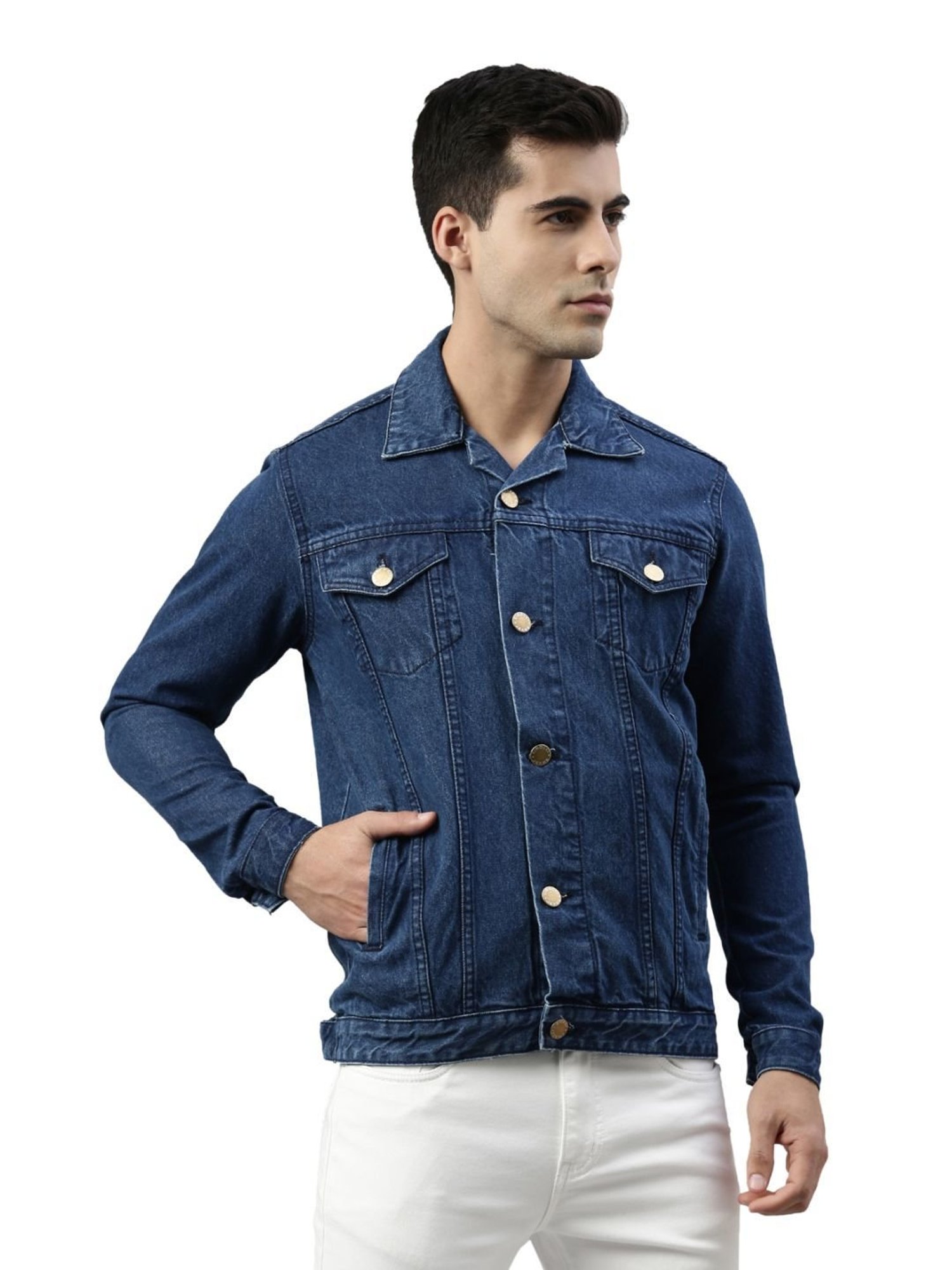 CINOCCI Blue Cotton Slim Fit Denim Jacket