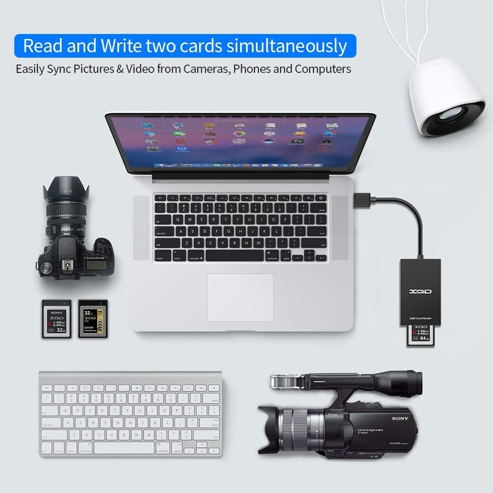 XQD Card Reader, Rocketek USB3.0 XQD/SD Card Reader Dual Slot Memory Card Reader 5Gpbs Super Speed Compatible with Sony G/M Series, Lexar 2933x/1400x USB Mark XQD Card, SD/SDHC Card for Windows/Mac OS