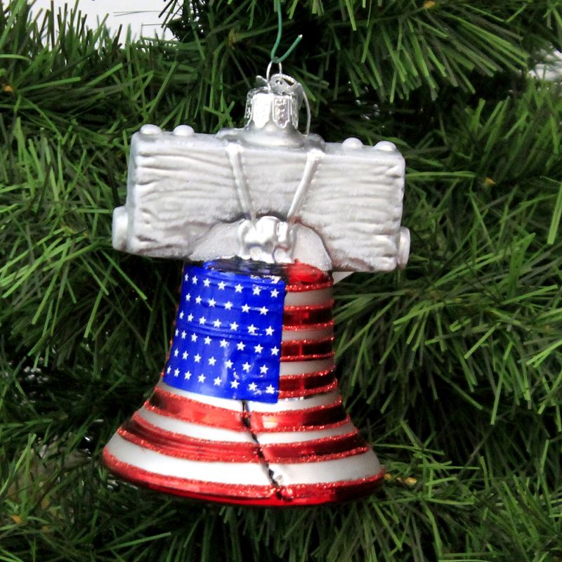 Noble Gems 4.25" Liberty Bell Freedom Flag Usa  -  Tree Ornaments