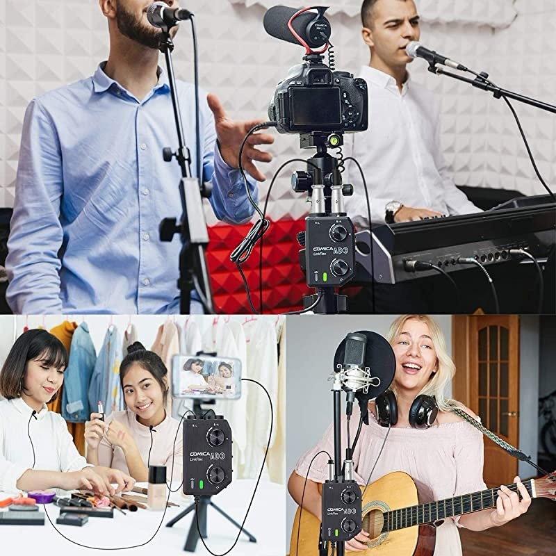 LINKFLEX.AD3 2-channel XLR/3.5mm Microphone Preamp Mixer with 48V Phantom Power, Real Time Monitor, Guitar Interface Preamp for DSLR Cameras, Camcorders, iPhone,iPad,Mac and Android Smartphones