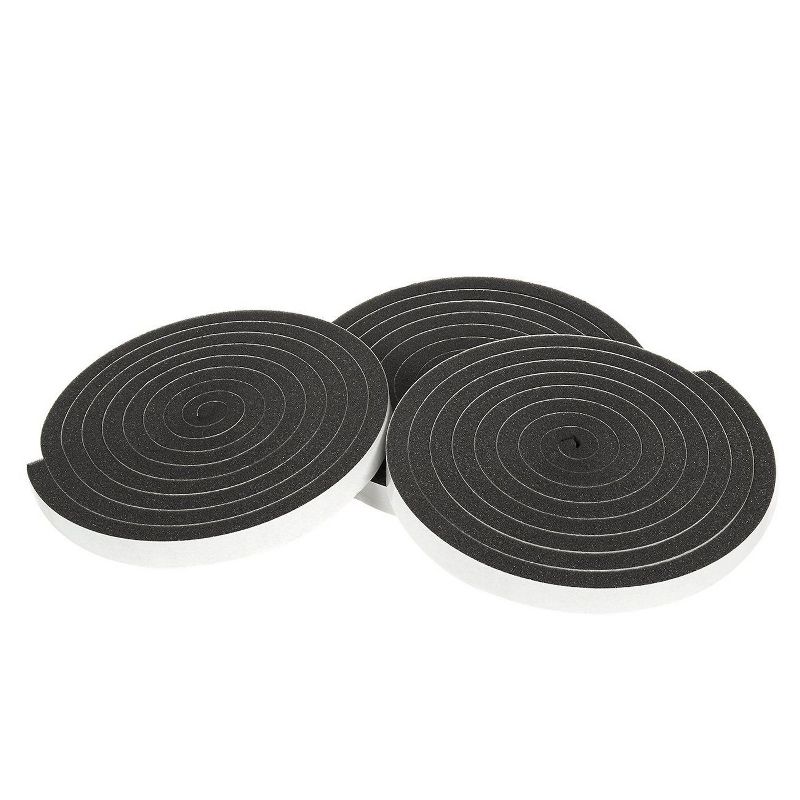 Juvale 3 Pack Black Adhesive Weather Stripping Weatherstrip Foam Tape, 10 feet Length
