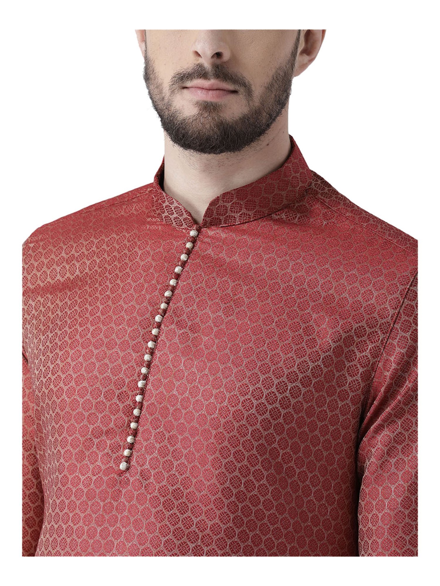Deyann Maroon Mandarin Collar Kurta Set