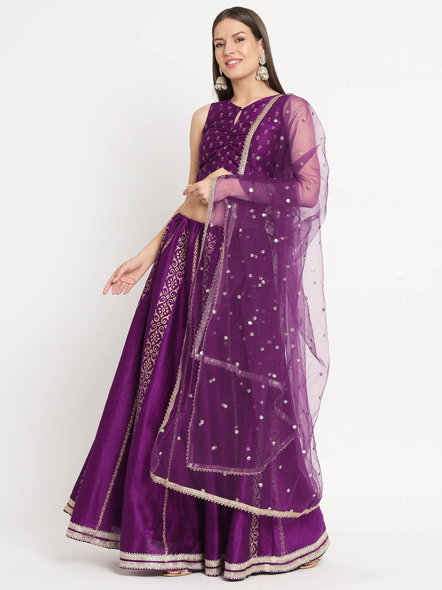 studiorasa Purple Hand Block Print Lehenga Set