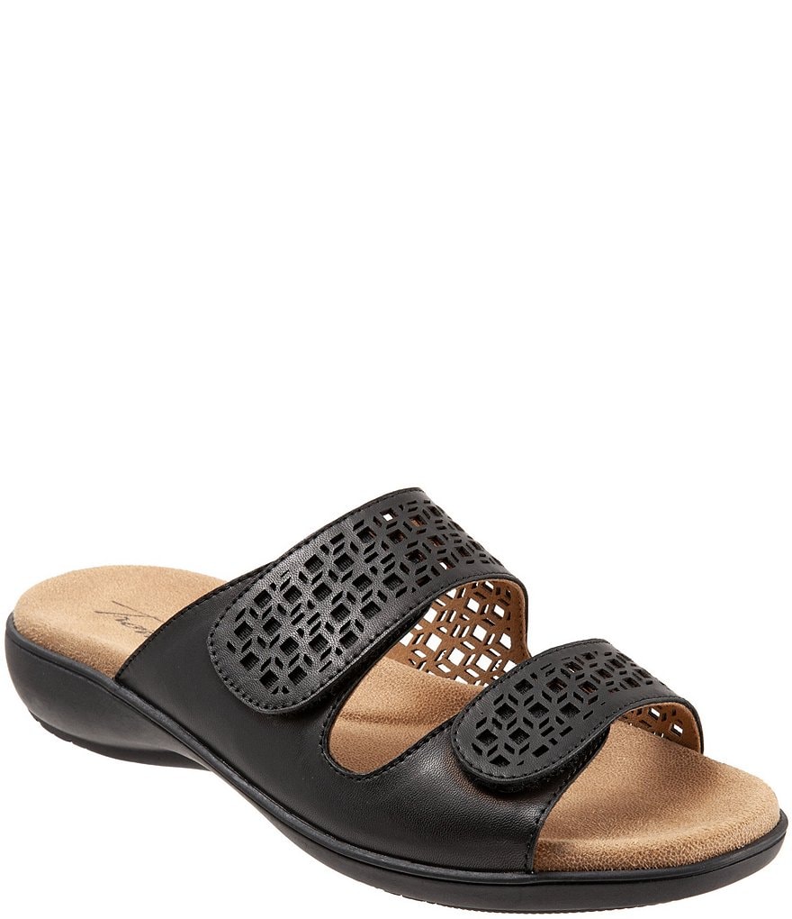 Trotters Ruthie Cutout Leather Hook and Loop Slide Footbed Sandals