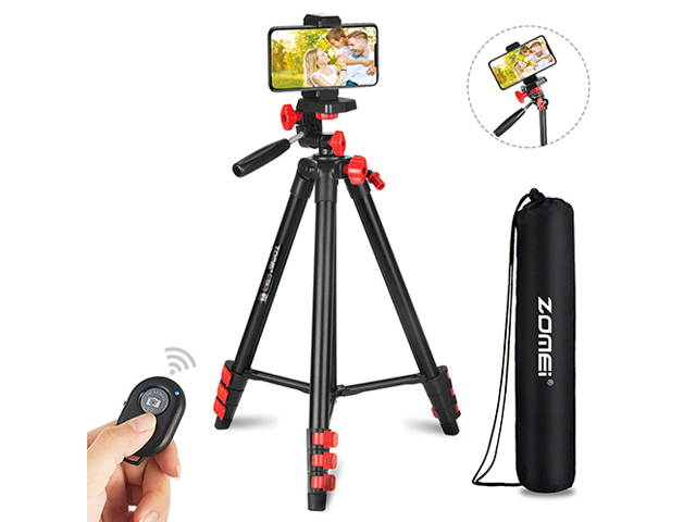 Portable Phone Tripod 44" Adjustable Travel Video Tripod Stand with Phone Mount Holder Compatible with Cell Phone Tripod, Action Camera Tripod, DSLR Tripod with Wireless Remote Shutter, PH13