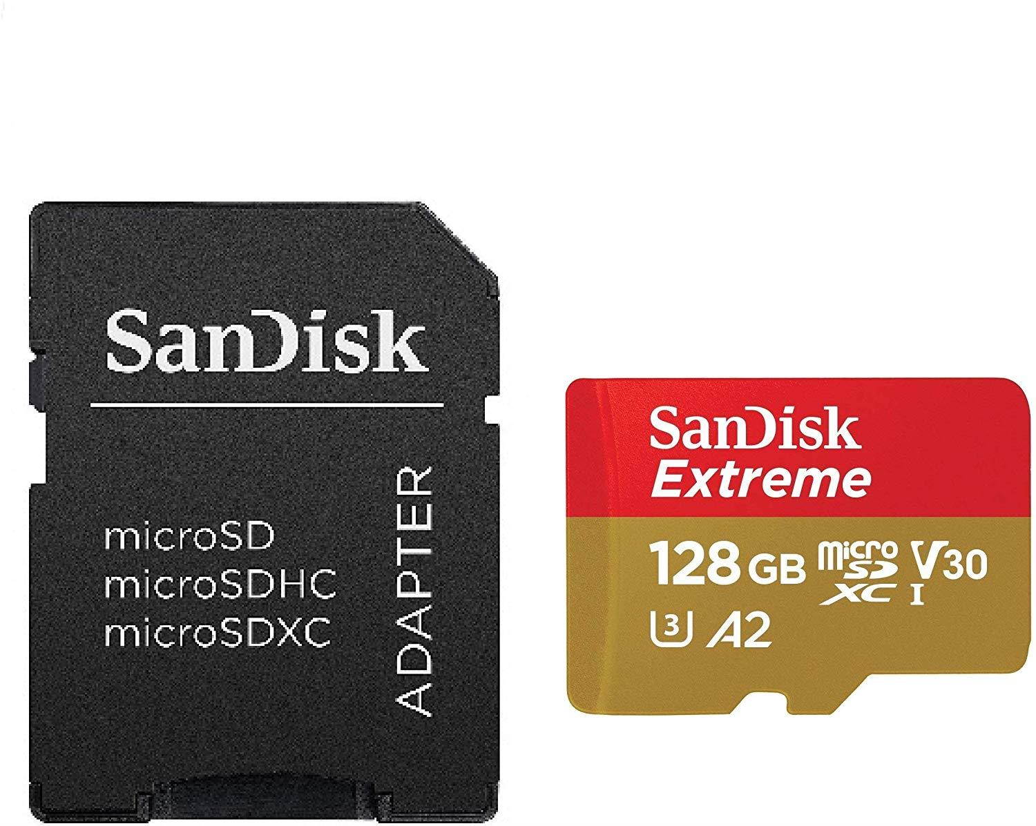 SanDisk 128GB SDXC Micro Extreme Memory Card and SD Adapter Bundle Works with Samsung Galaxy S10, S10+, S10e Phone Class 10 A2 (SDSQXA1-128G-GN6MA) Plus (1) Everything But Stromboli (TM) Card Reader