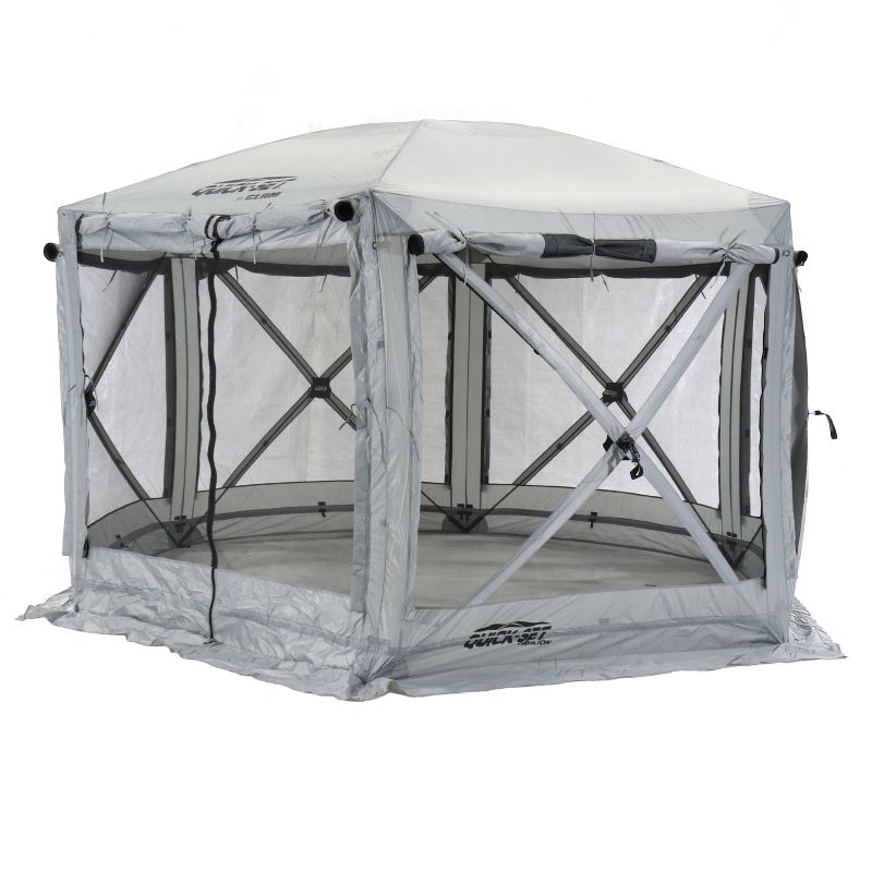 CLAM Quick-Set Pavilion 12.5 x 12.5 Foot Portable Pop-Up Outdoor Camping Gazebo Screen Tent 6 Sided Canopy Shelter w/ Ground Stakes & Carry Bag, Gray