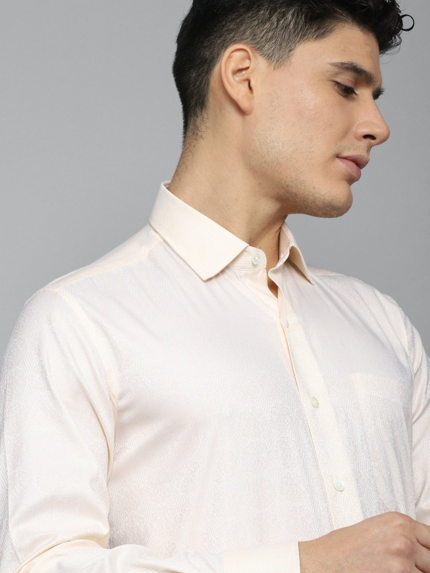Luxure By Louis Philippe Beige Cotton Regular Fit Texture Shirt