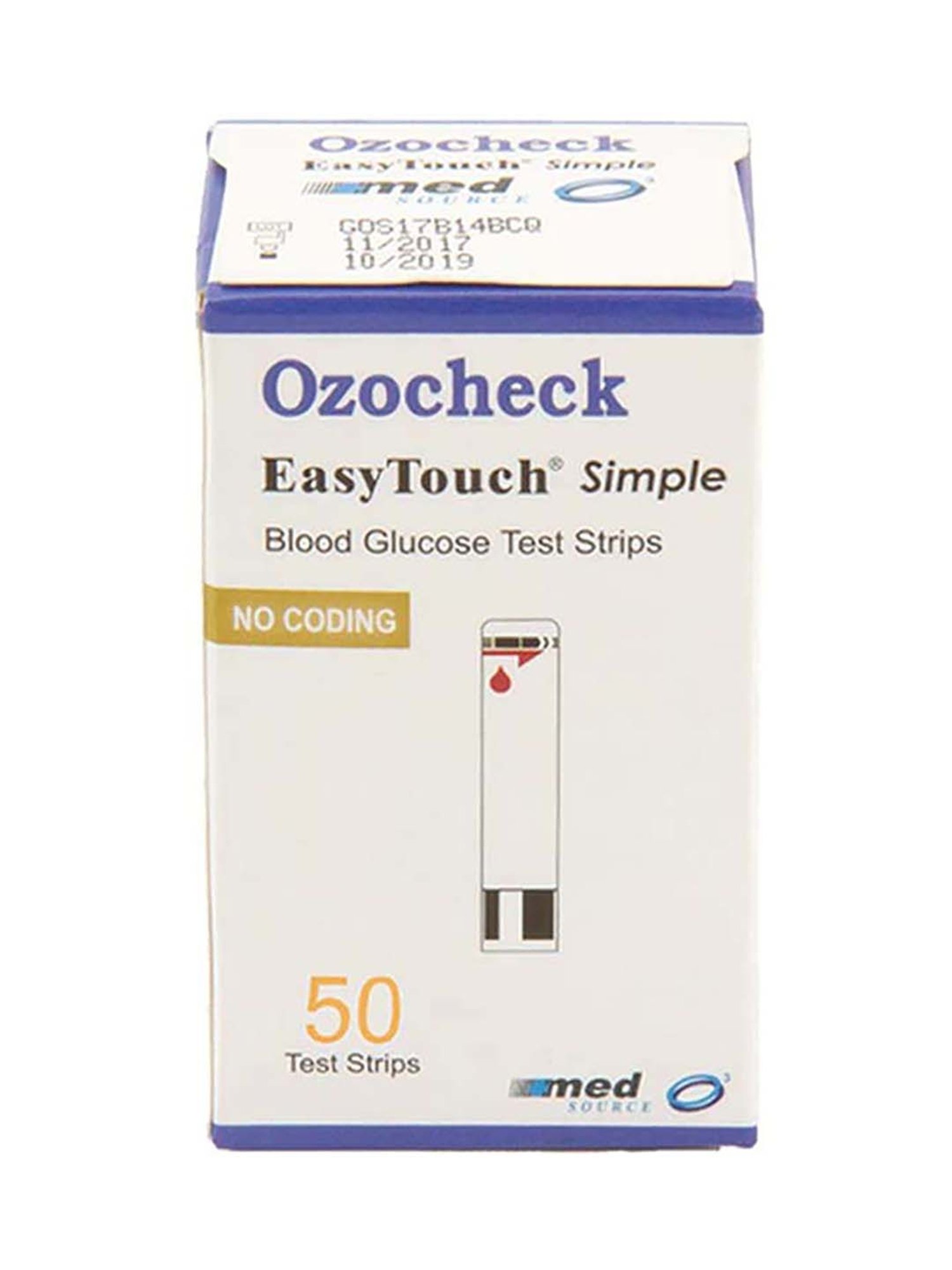 Ozocheck OZE50 Blood Glucose Test Strips, Pack of 50 Strips (White)