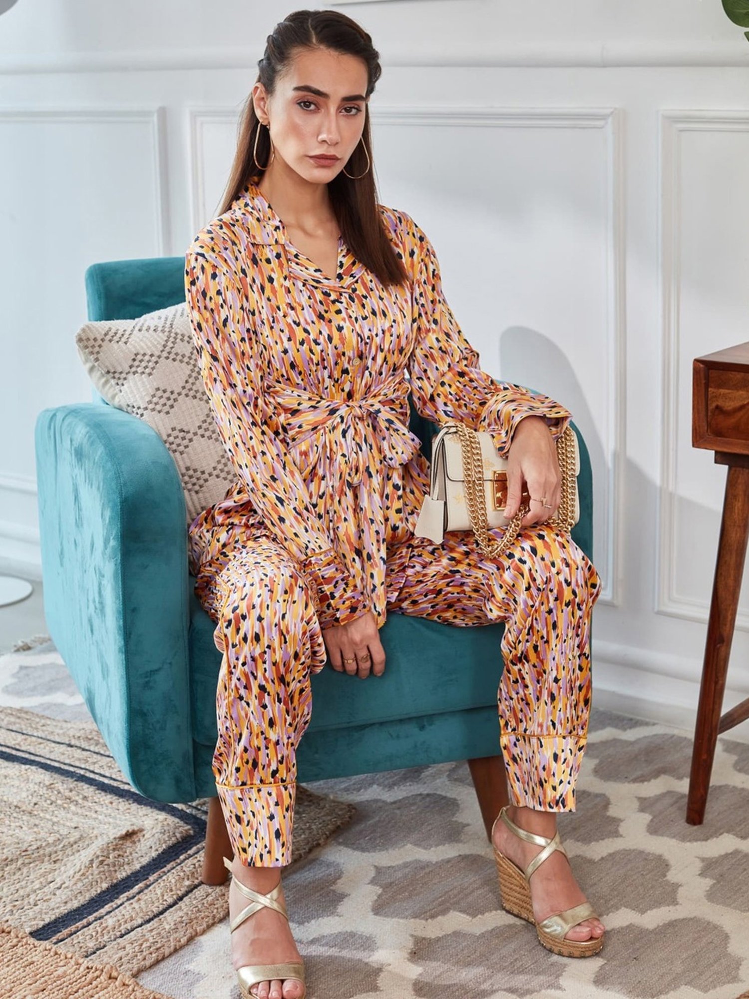 Dusk Attire Multicolor Abstract Pod Satin Co-ord Set