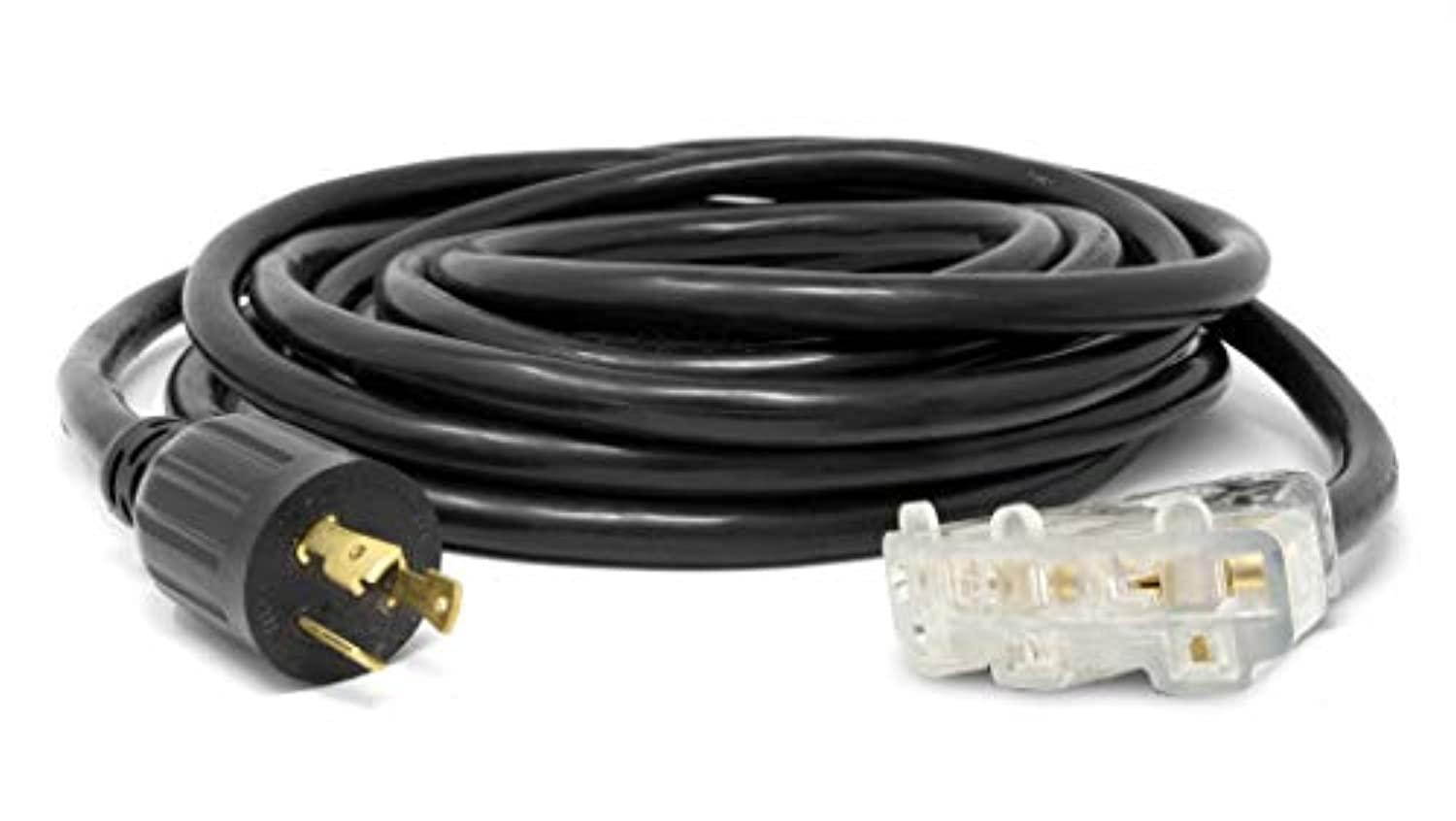 wen pc2525-3 25 ft. 30-amp 10-gauge sjtw fan-style 10/3 generator extension cord (converts l5-30r to three 5-20r outlets),black