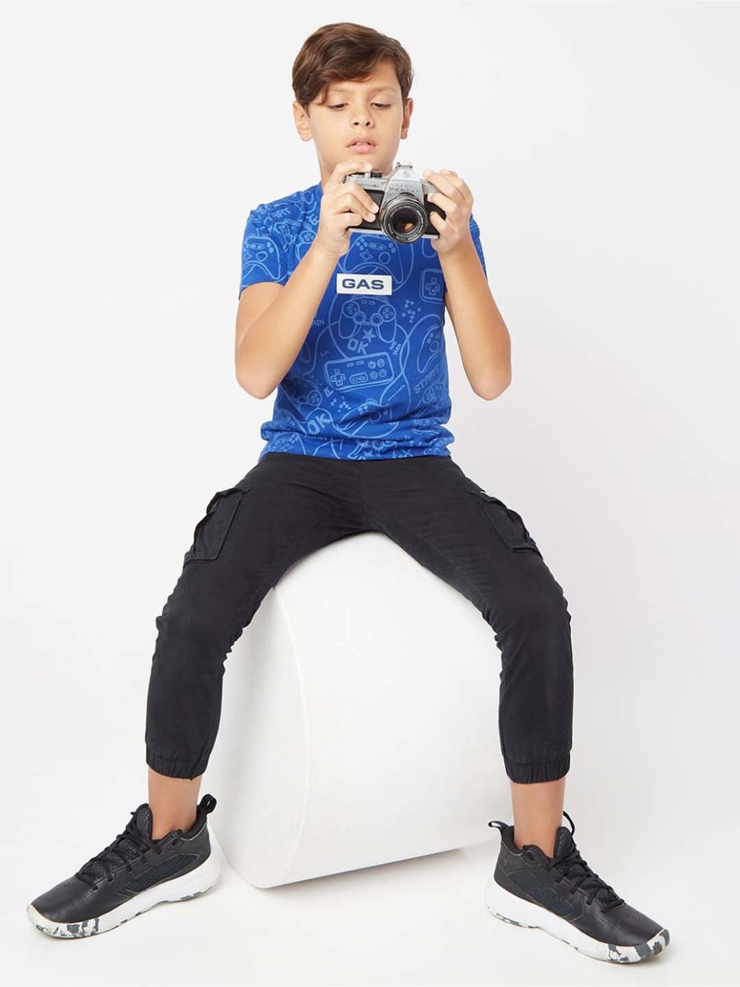 Gas Kids Blue Cotton Printed T-Shirt