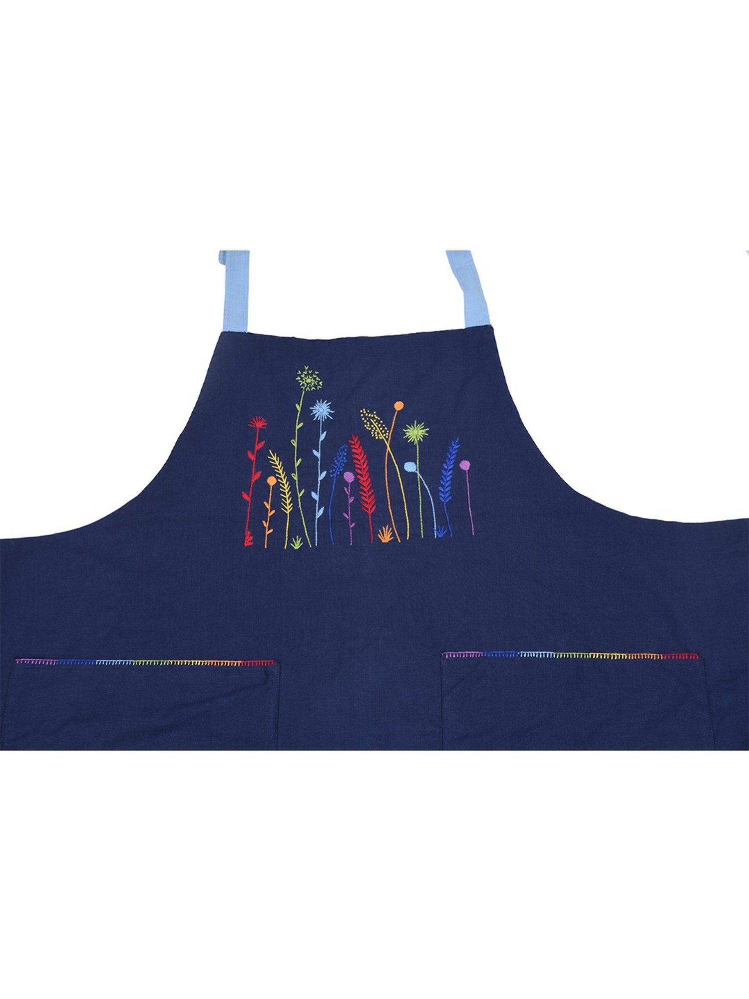 Okhai Kesar Navy Hand Embroidered Pure Cotton Womens Apron - Set of 1